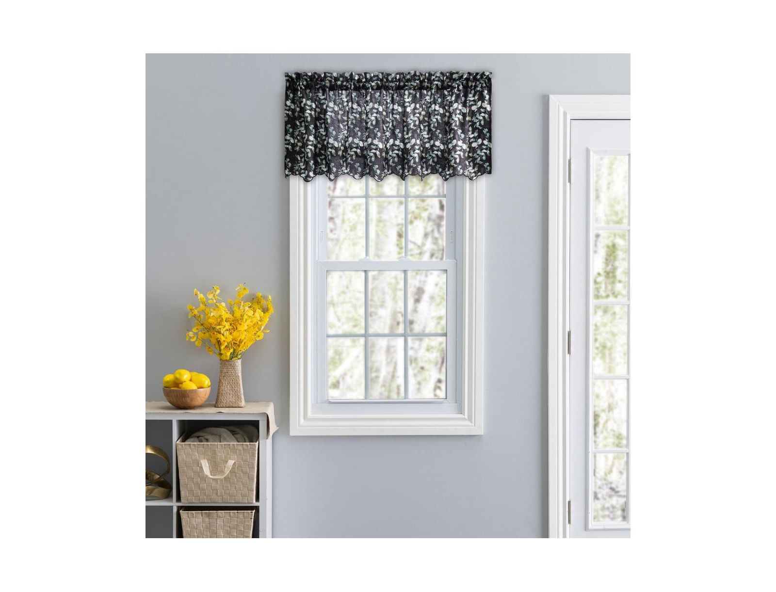 Ellis Curtain Athena Crushed Taffeta Rod Pocket Valance - 48x15", Black