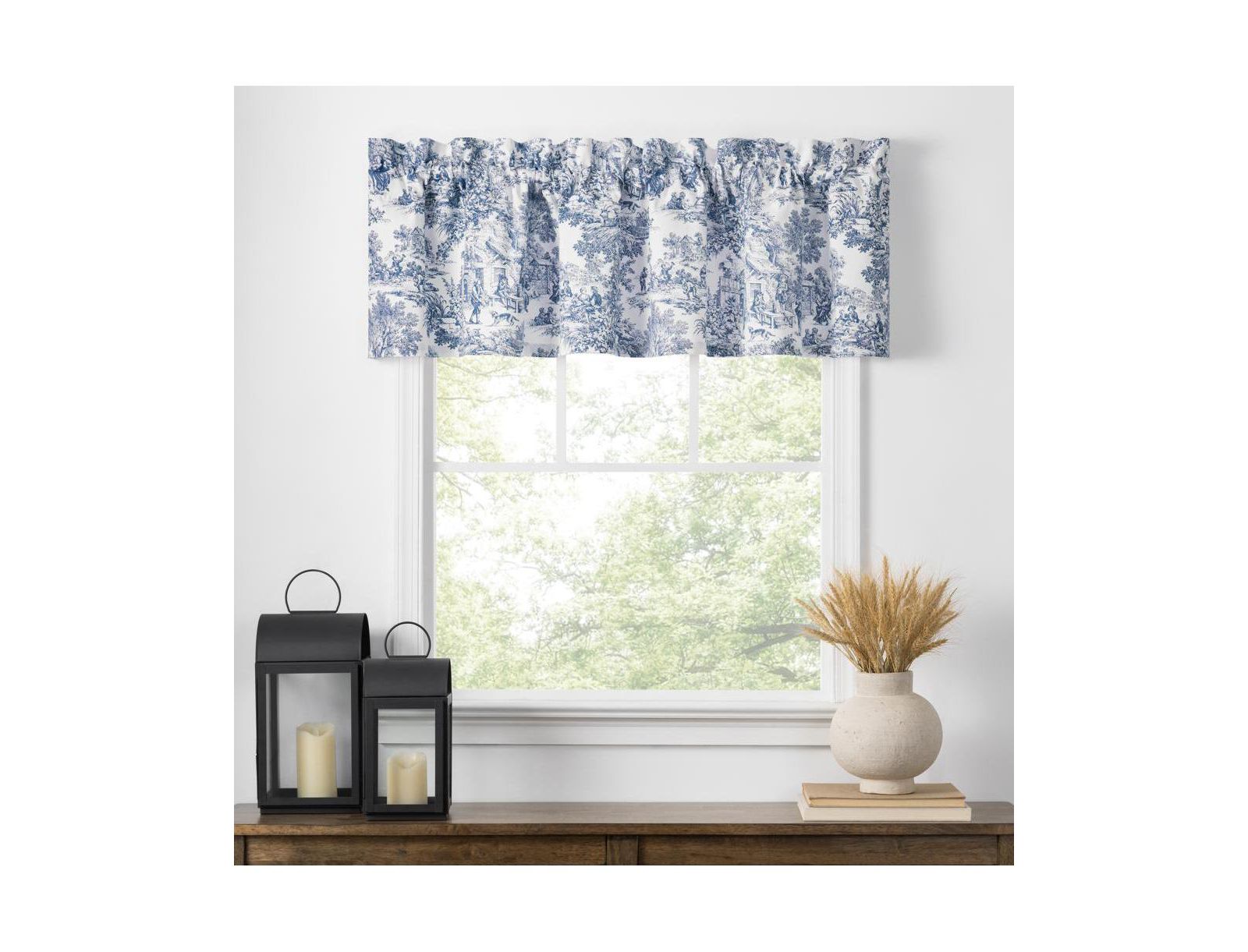 Ellis Curtain Victoria Park Toile Water Proof Room Darkening Blackout Tailored Window Valance - 70 x 12" Blue