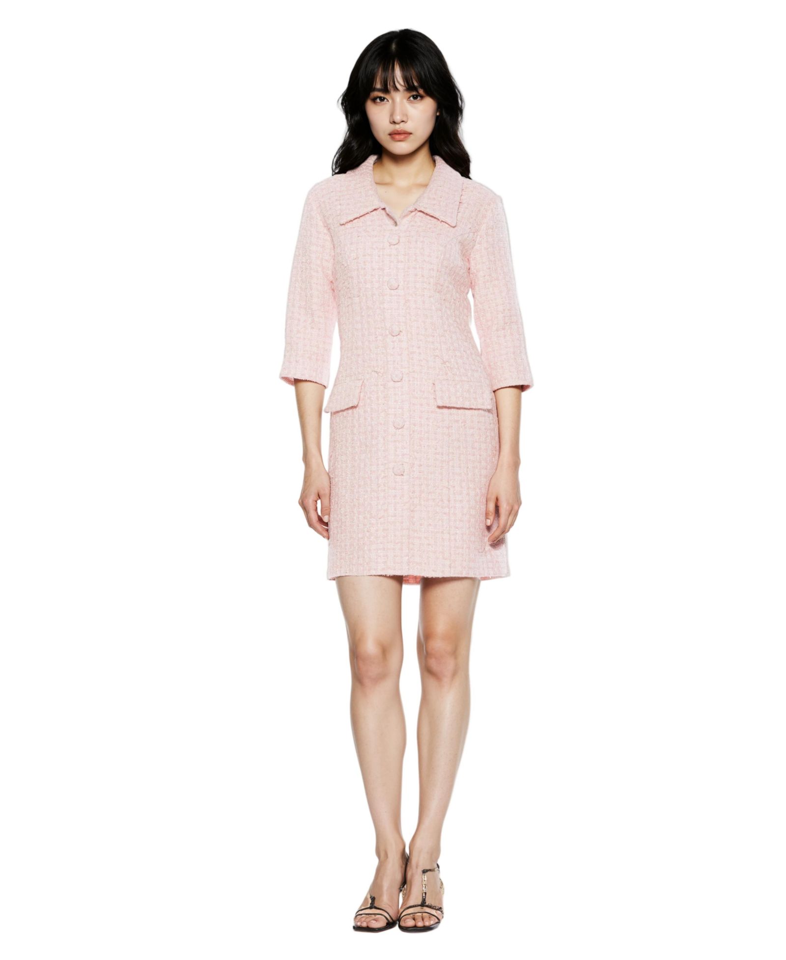 Alexia Admor Women's Isolde Dropped Collar Button Down Tweed Dress