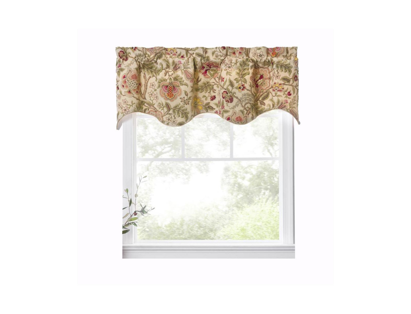 Ellis Curtain Regency Scallop Shaped 3" Rod Pocket Window Valance 50"x15" Antique