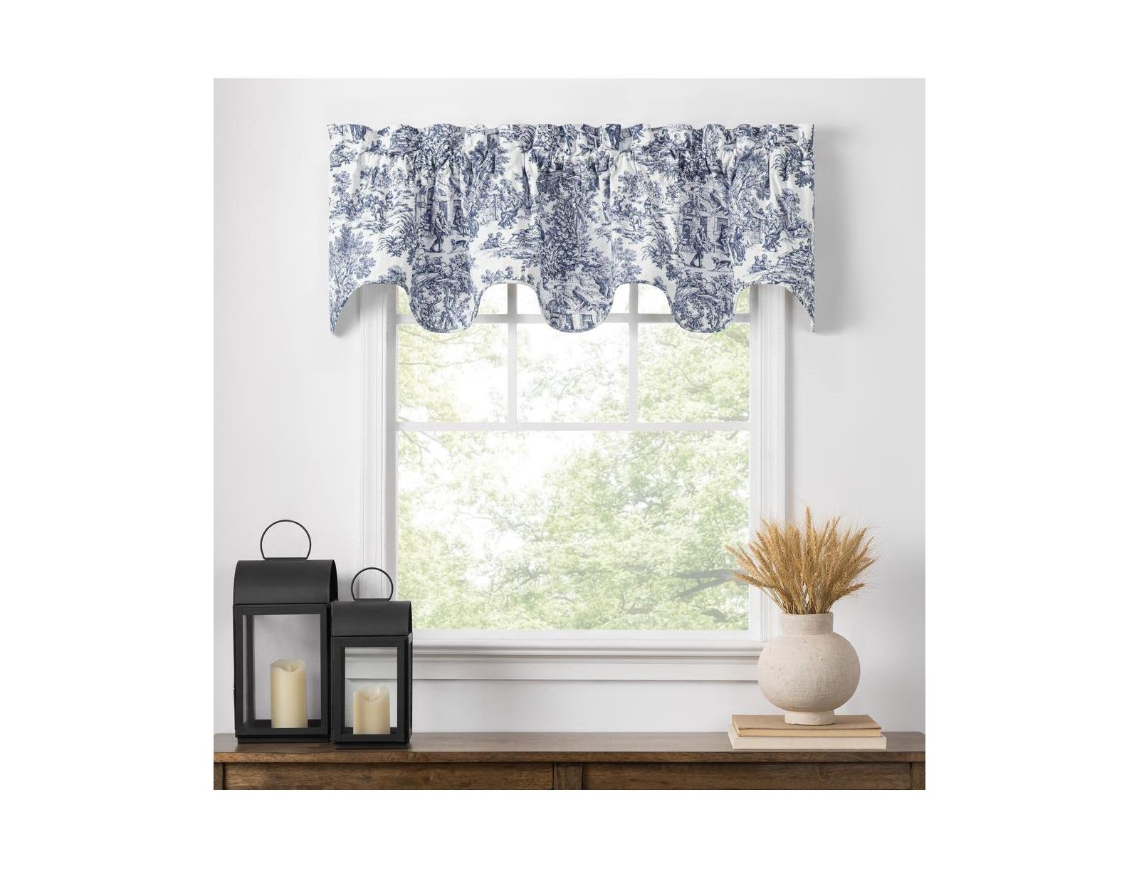 Ellis Curtain Victoria Park Toile Room Darkening Solid Color Lined Scallop Window Valance
