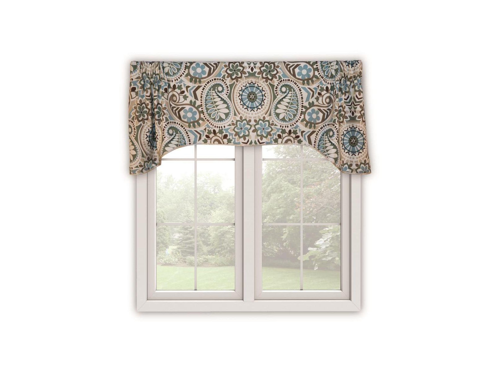 Ellis Curtain Paisley Prism Arch 3" Rod Pocket Valances for Windows 50" x 15" Latte