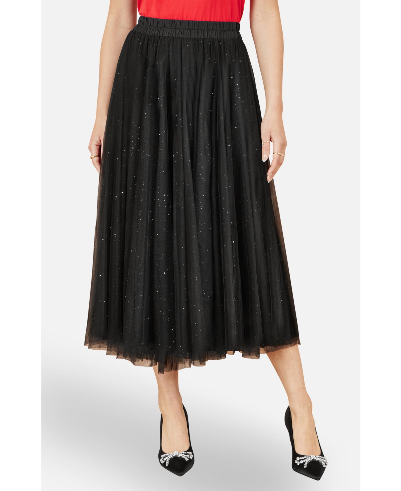 Yumi Women's Sparkle Mesh Tulle Skirt