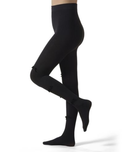 MeMoi Women's Ribbed Velvety-Bow-Trimmed Cotton Blend Tights