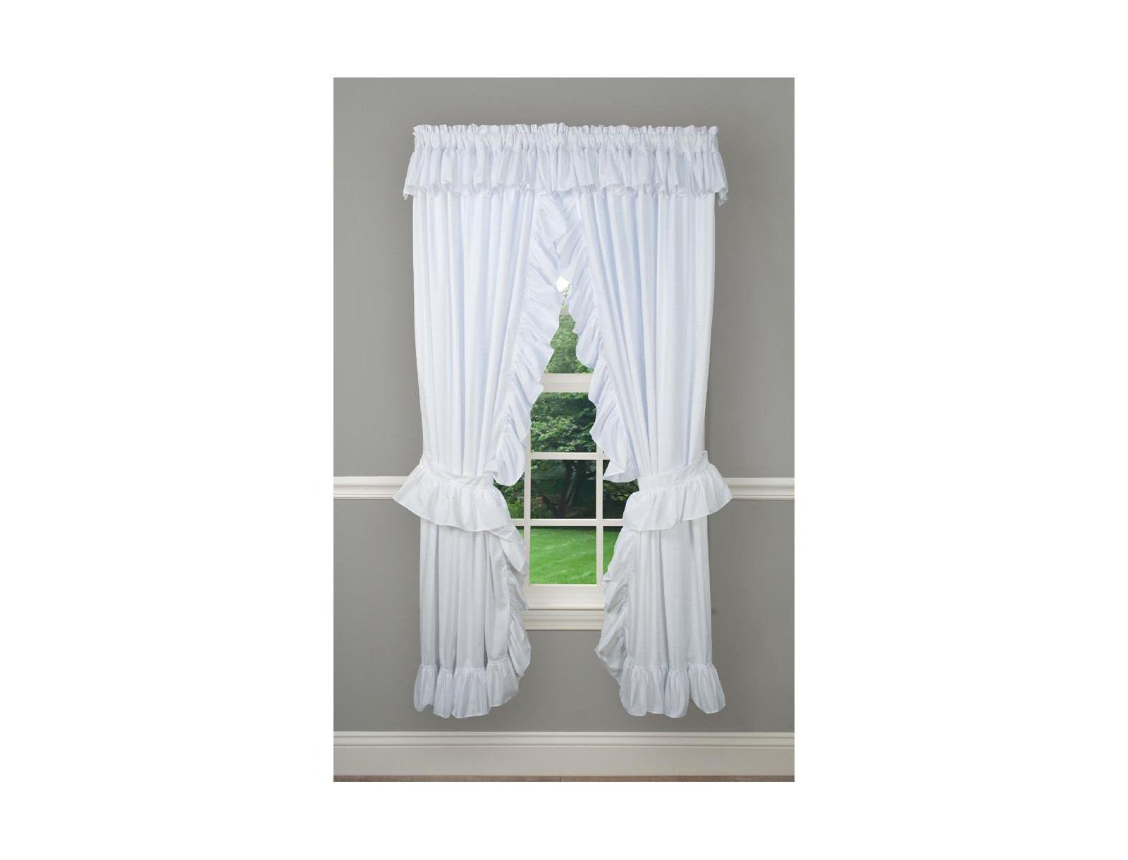Ellis Curtain 2-Piece Ruffled Priscilla Window Curtain Panel Pair with ties - 80x63" White