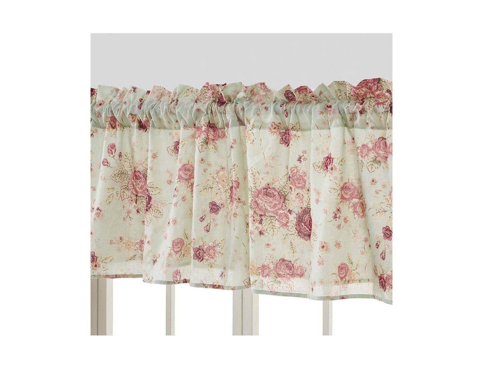 Greenland Home Antique Rose Floral Pinstripe with Dainty Scrolling Embellishments Valance 84"x19" Blue