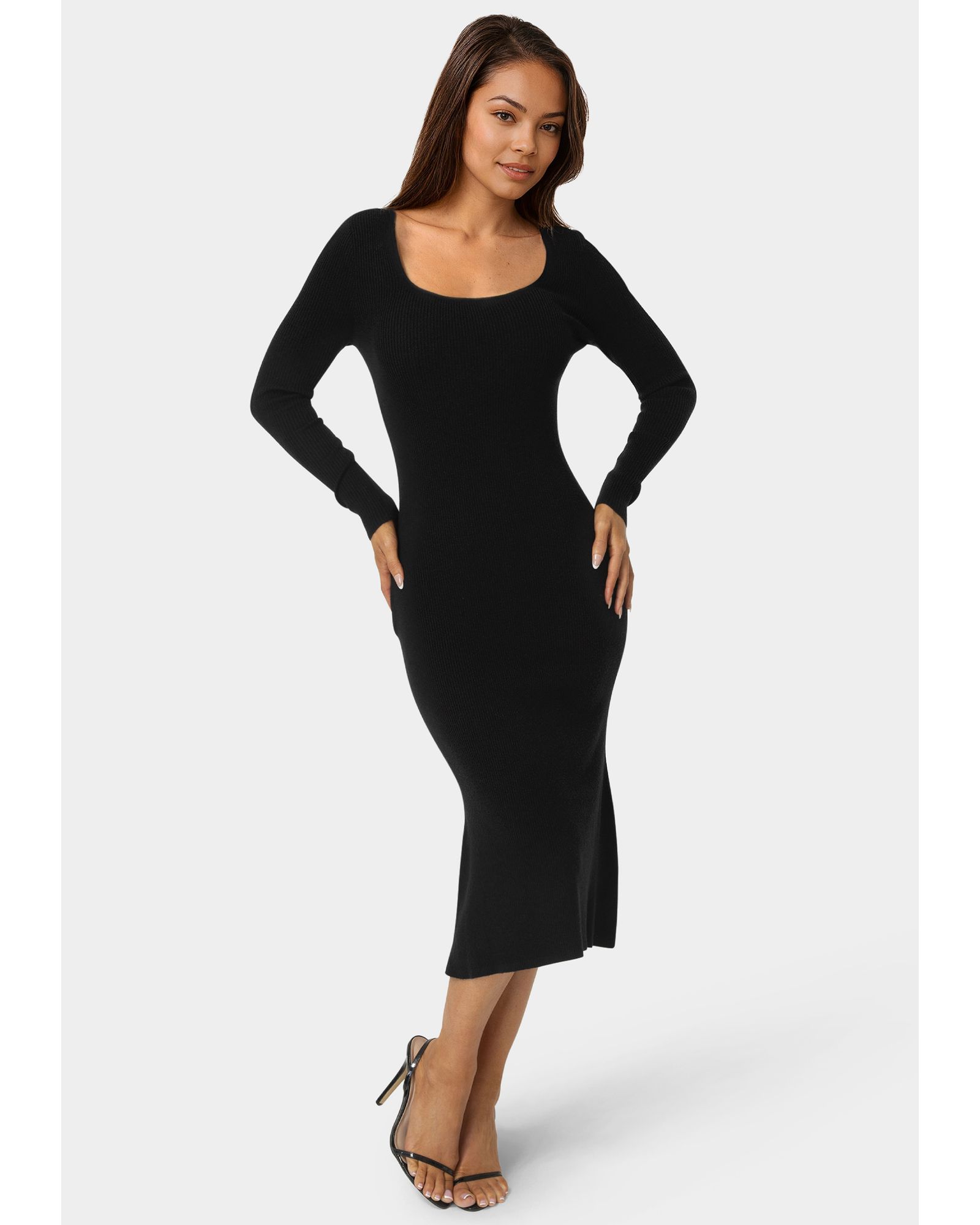 Женское платье-миди Bebe Long Sleeve Scoop Neck Sweater