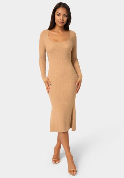 Женское платье-миди Bebe Long Sleeve Scoop Neck Sweater