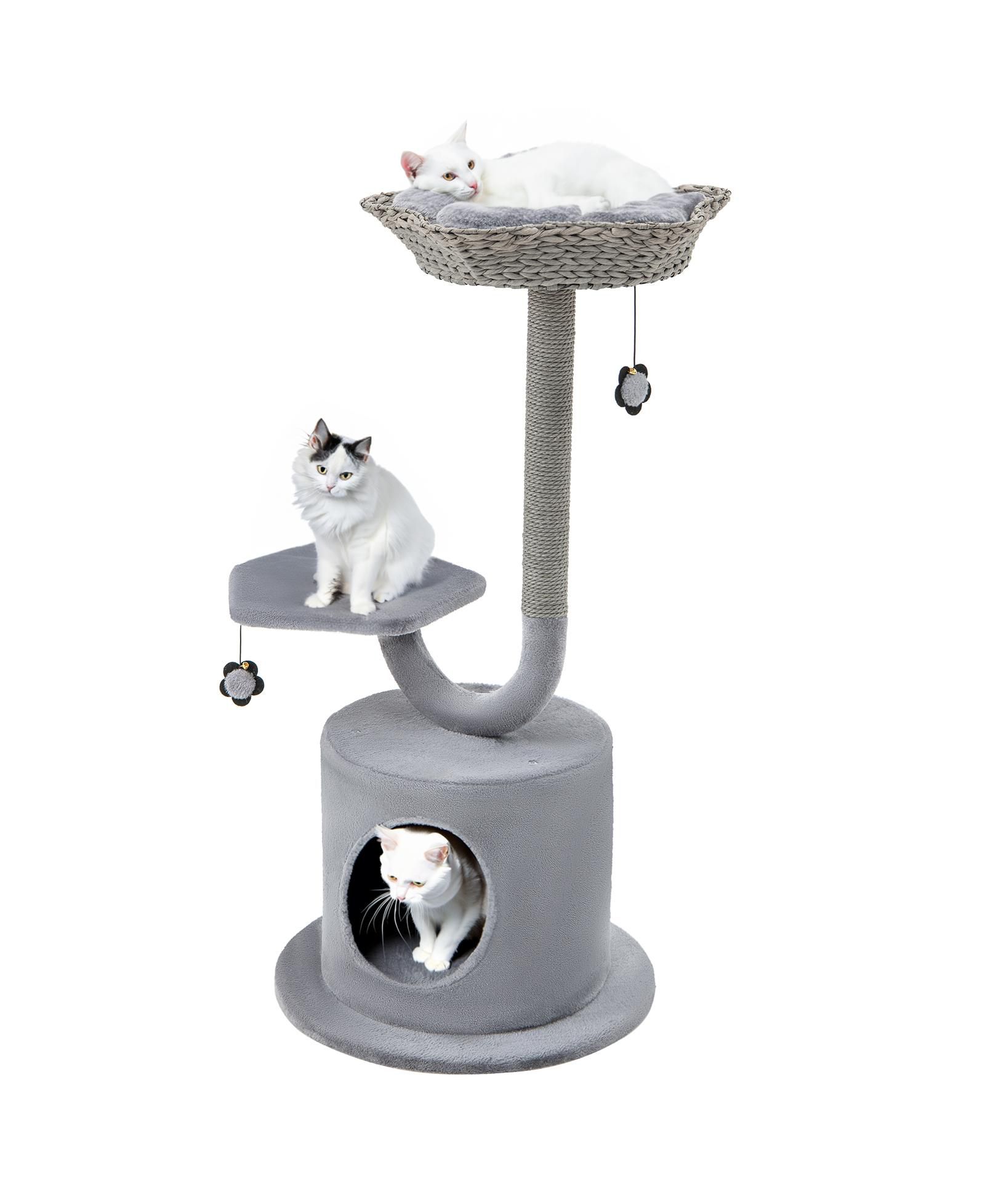 SUGIFT 42 Inch Tall Cat Tower with Curved Metal Supporting Frame for Large and Small Cats