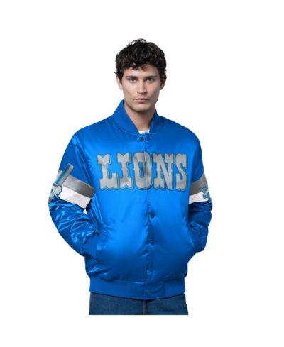Starter Men's Blue Detroit Lions Triple Option Satin Varsity Vintage Logo Full-Snap Jacket