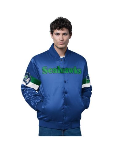 Starter Men's Royal Seattle Seahawks Triple Option Satin Varsity Vintage Logo Full-Snap Jacket