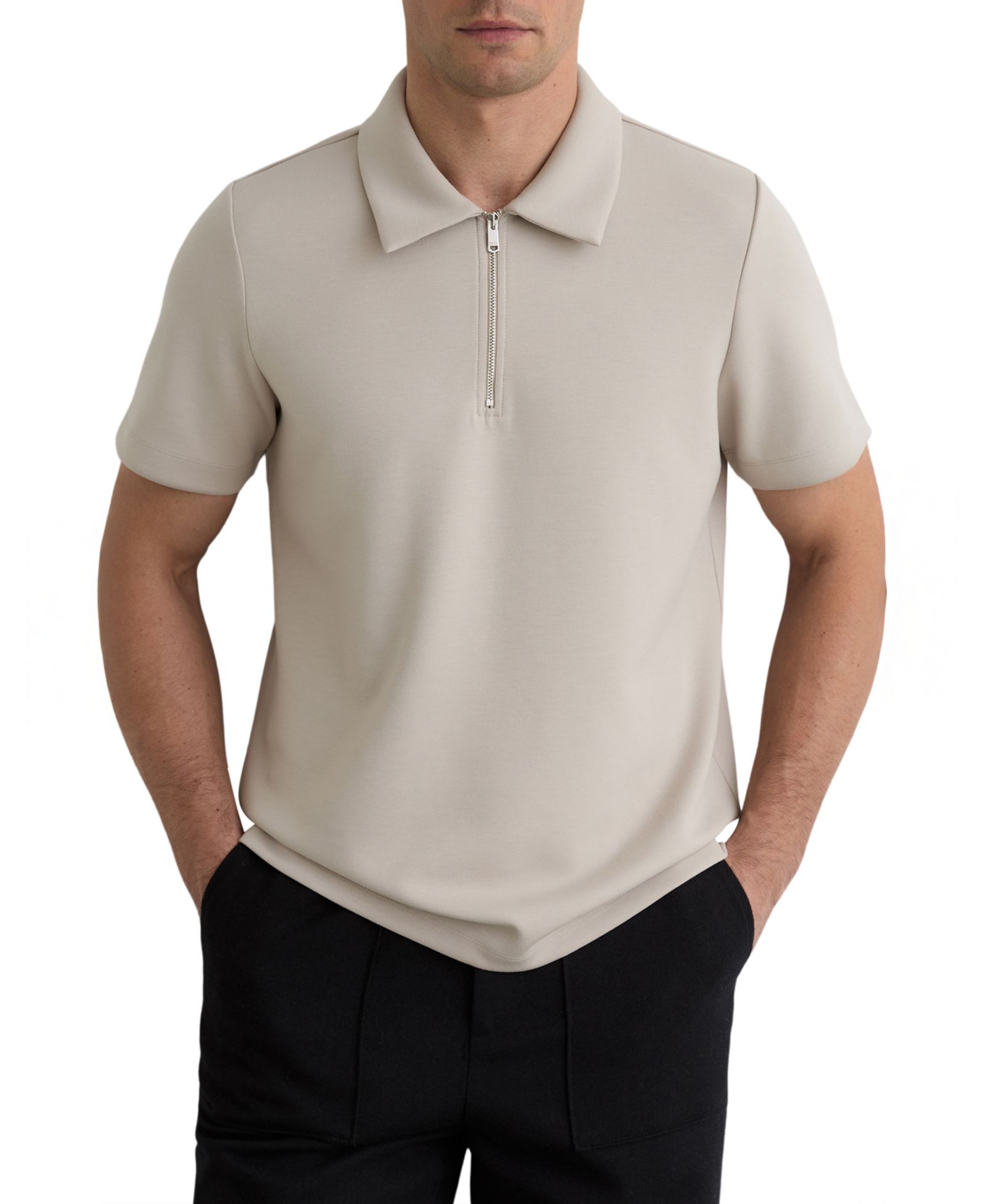 REISS Men's Lord Premium Interlock Half-Zip Polo Shirt