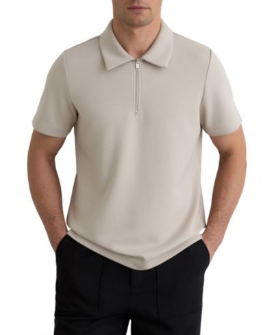 REISS Men's Lord Premium Interlock Half-Zip Polo Shirt