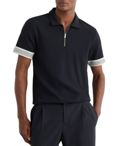 REISS Men's Bruno Sleeve-Trim Half-Zip Polo Shirt