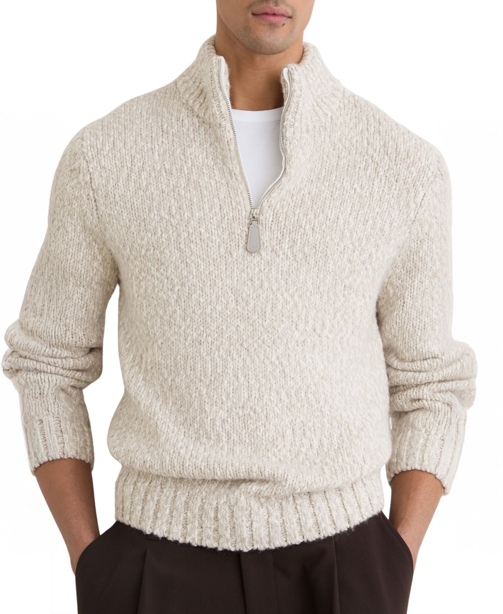 REISS Мужской вязаный джемпер Seb Marled Half-Zip с шерстью