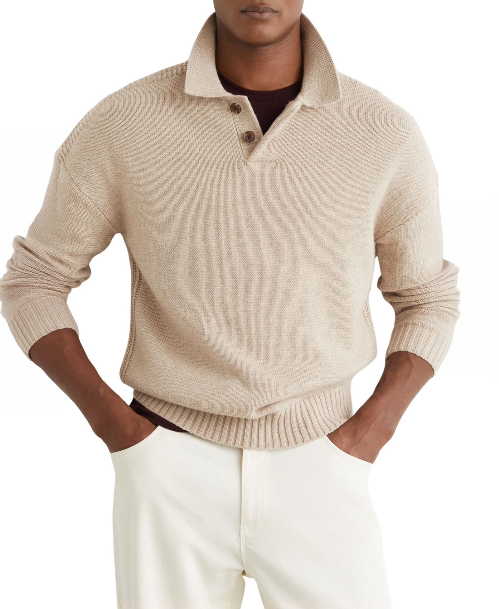 REISS Men's Elm Wool-Blend Half-Button Polo Jumper Sweater
