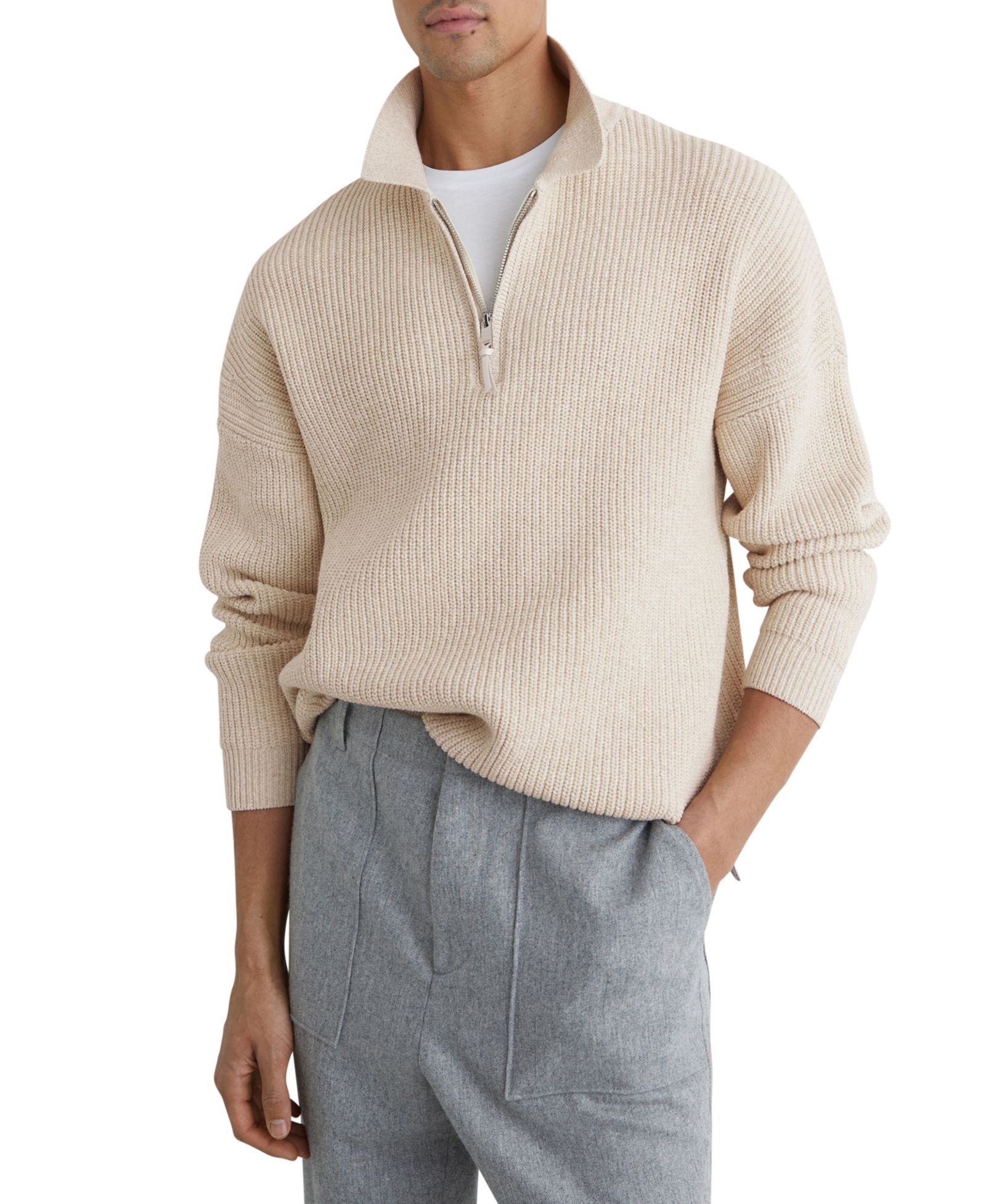 Мужской поло-свитер REISS Prop Cotton-Blend Rib с полумолнией