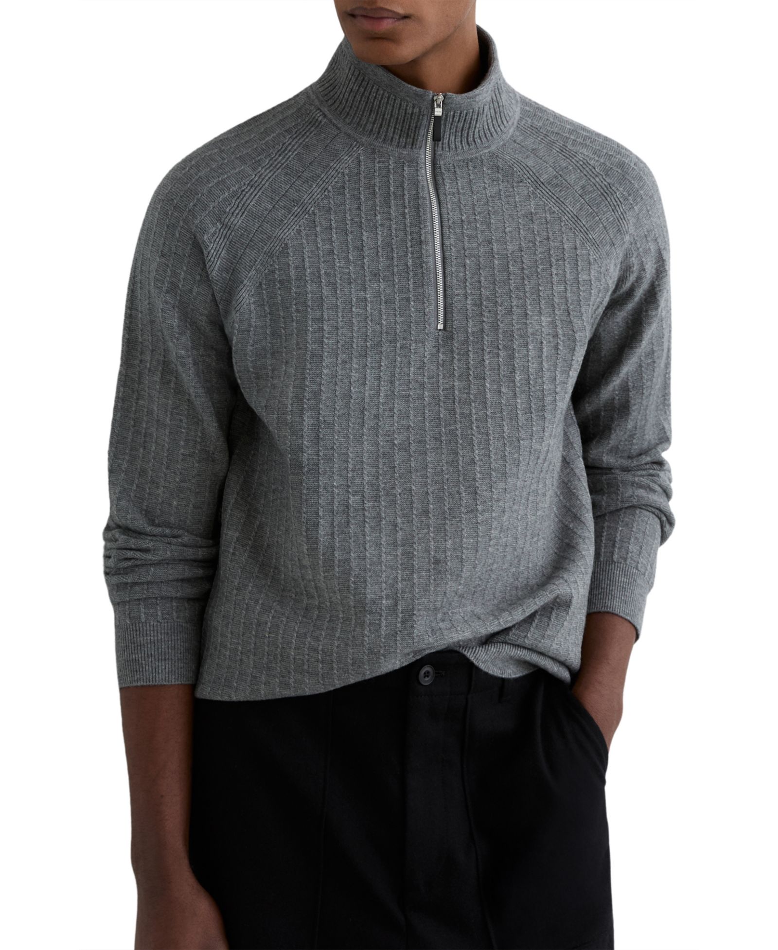 REISS Men's Aldershot Textured-Knit Half-Zip Wool Sweater