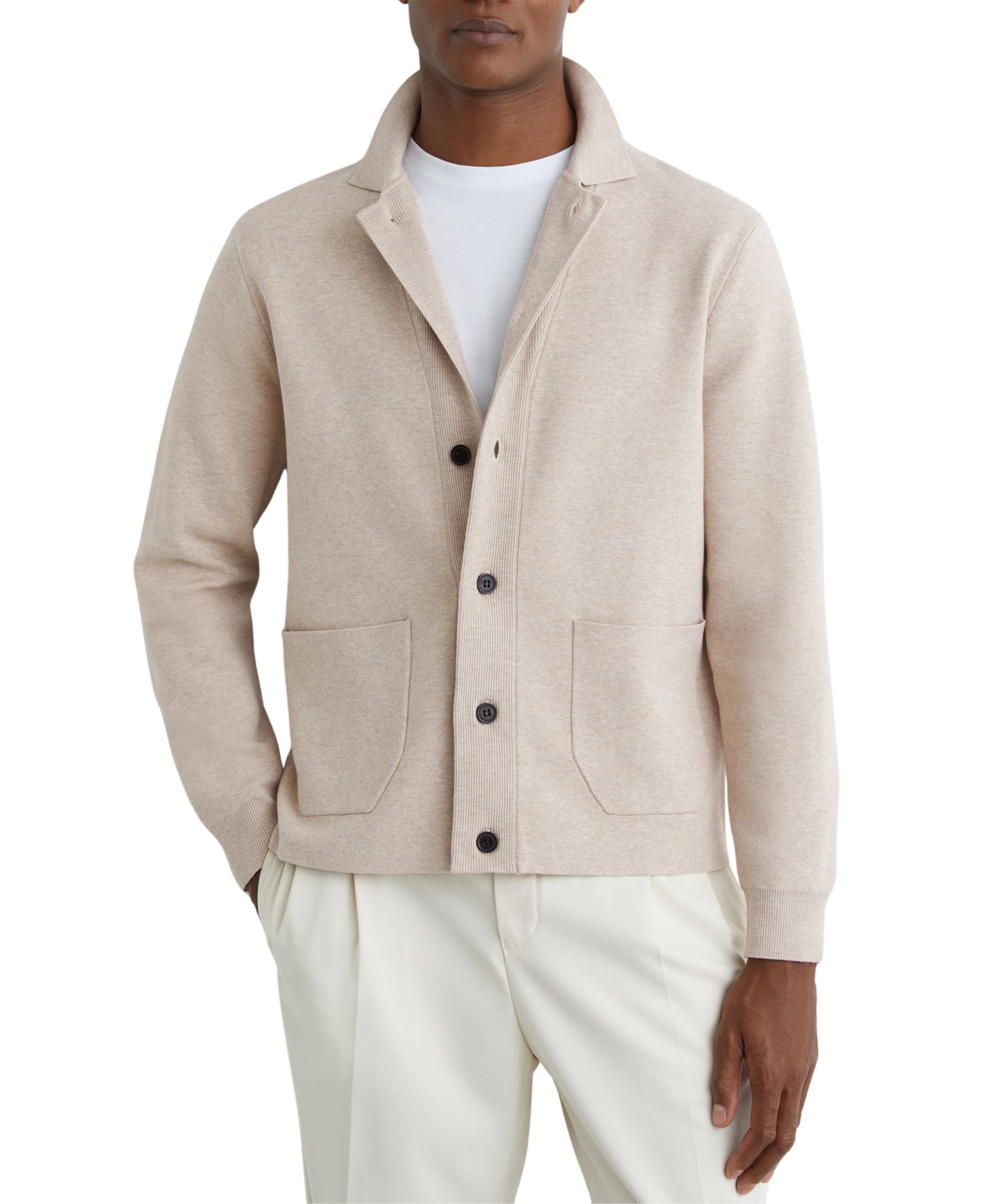 REISS Men's Plaza Collared Button-Through Cardigan