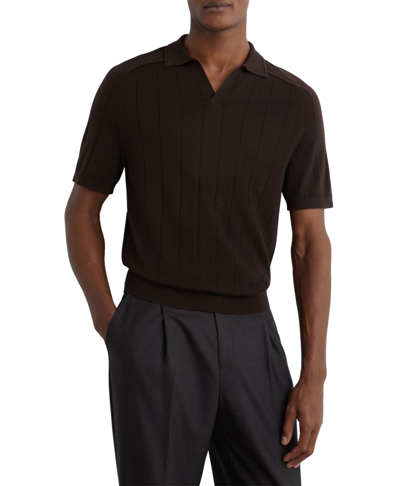 Мужской джемпер REISS Chelmsford Merino Wool Wide-Rib Polo