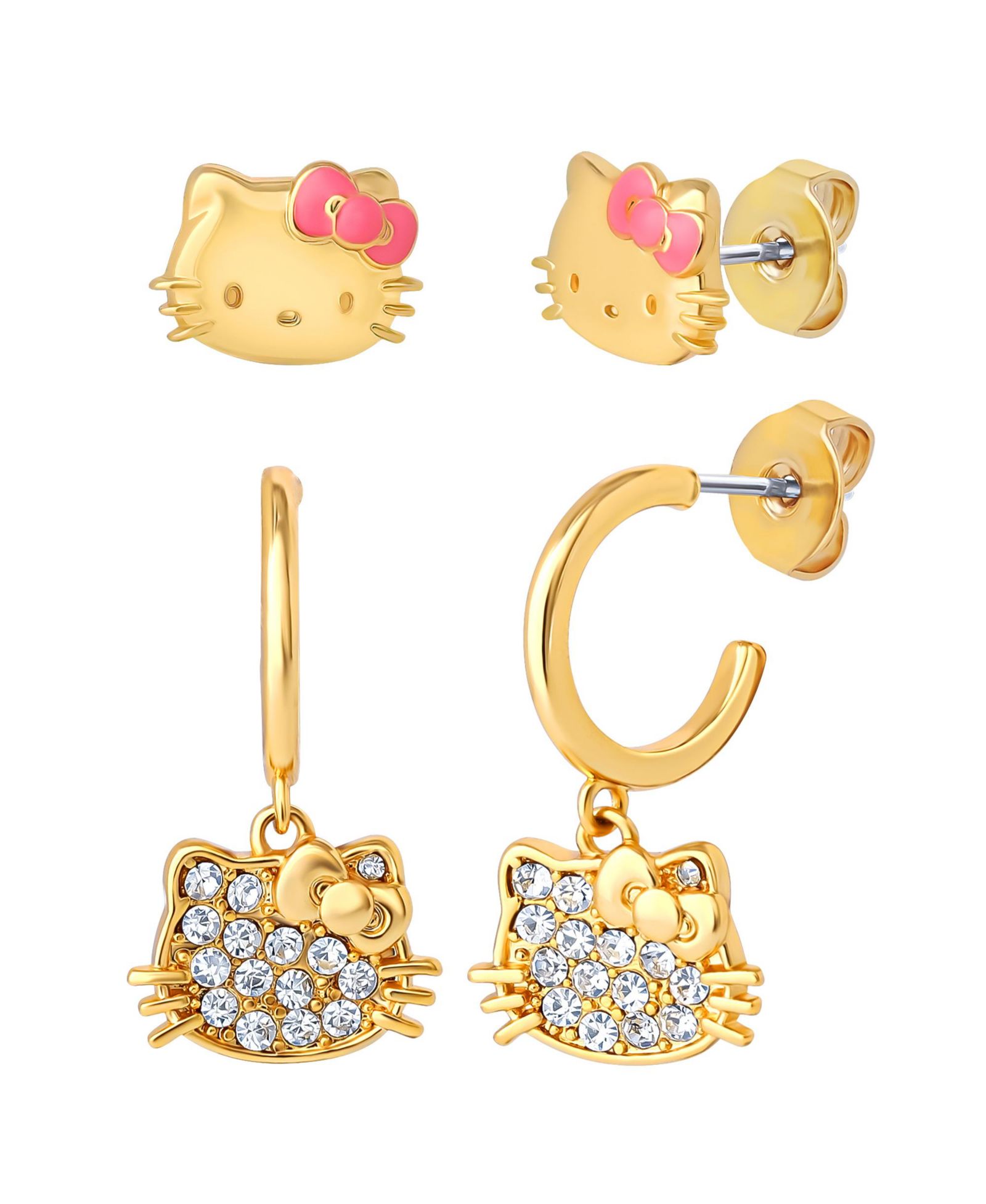 Набор сережек Hello Kitty, 2 пары, золотистые