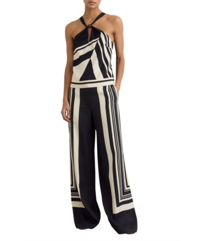 REISS Women's Wide-Leg Scarf-Print Trousers