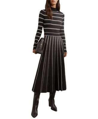 REISS Women's Amber Striped Fit & Flare Long-Sleeve Midi Dress