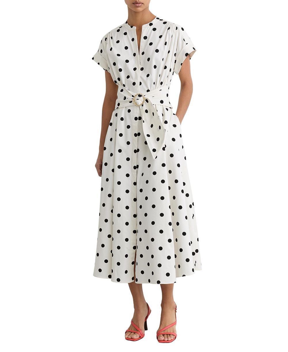 Женское миди-платье REISS Women's Sawyer Cotton Polka-Dot Belted