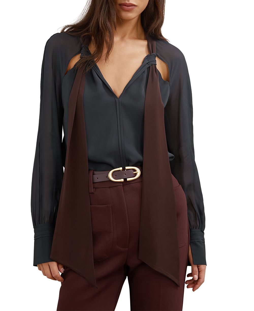 REISS Women's Jasmine Tie-Neck Cut-Out Blouse
