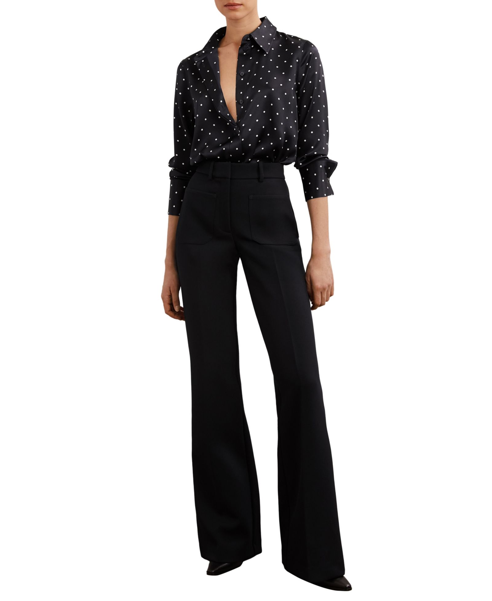 REISS Women's Ameira Silk-Satin Polka-Dot Shirt