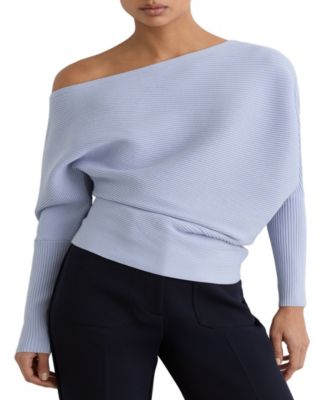 REISS Women's Asymmetric Draped Knitted Jumper Sweater