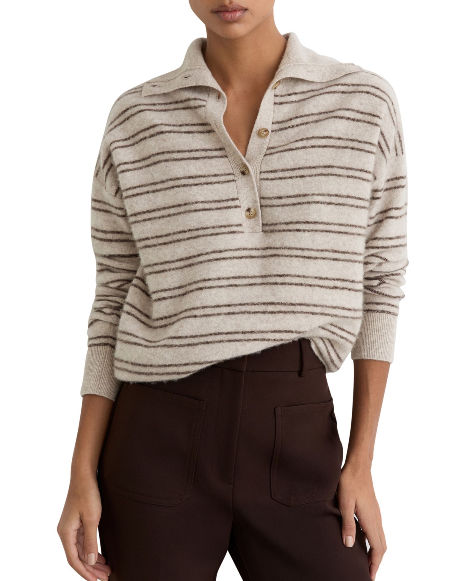 REISS Женский джемпер Evana Wool-Cashmere Stripe Buttoned