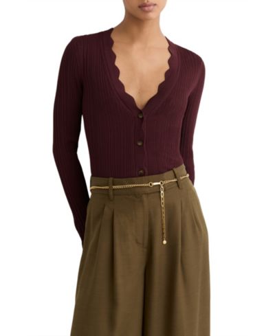 Женский кардиган REISS Vinny в рубчик с отделкой scalloped