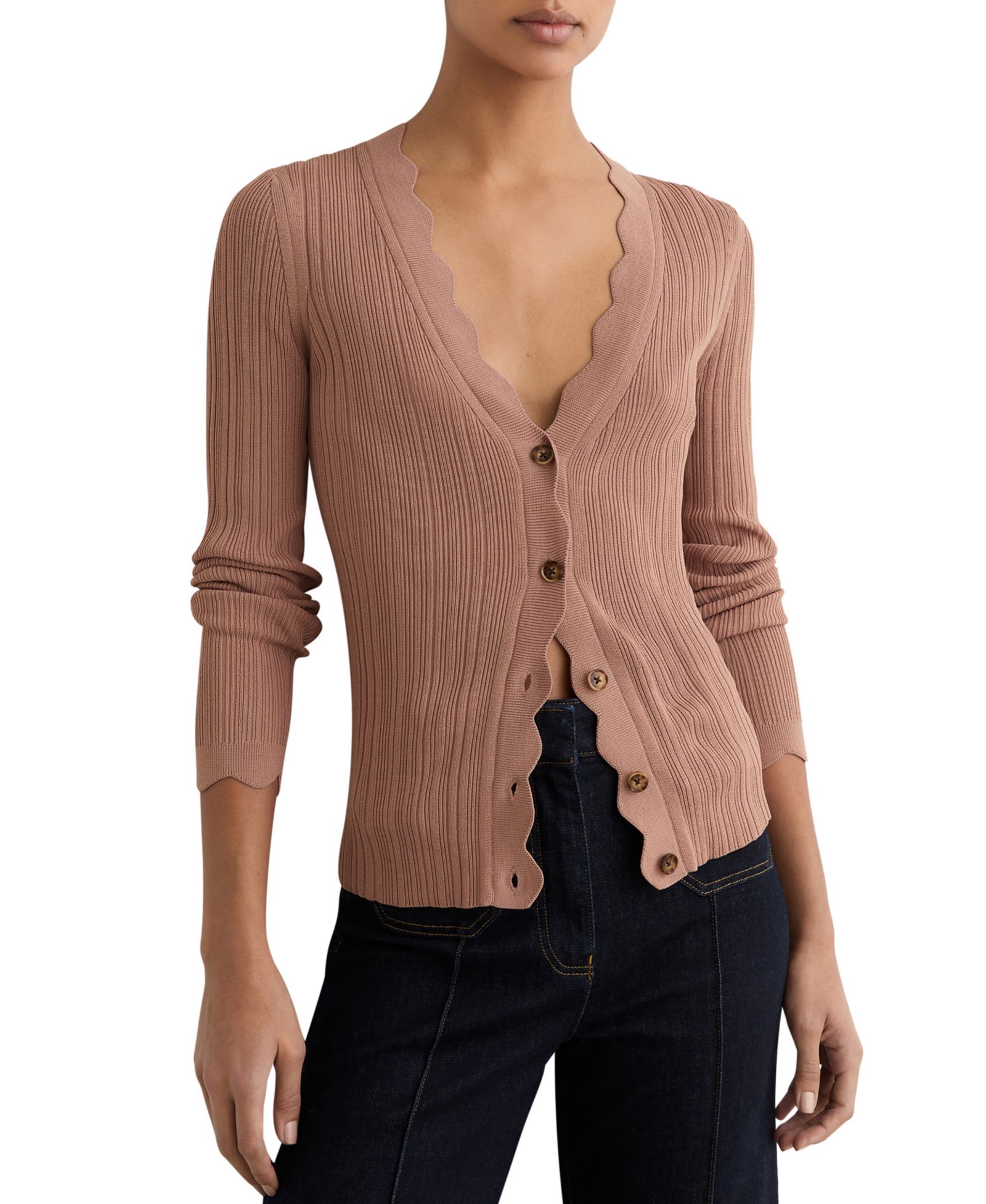 Женский кардиган REISS Vinny Rib-Knit Scallop-Trim