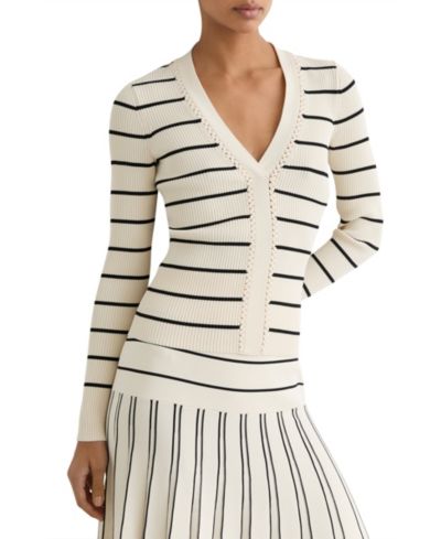 Топ REISS Women's Lauralee Stripe Craft-Stitch Rib-Knit