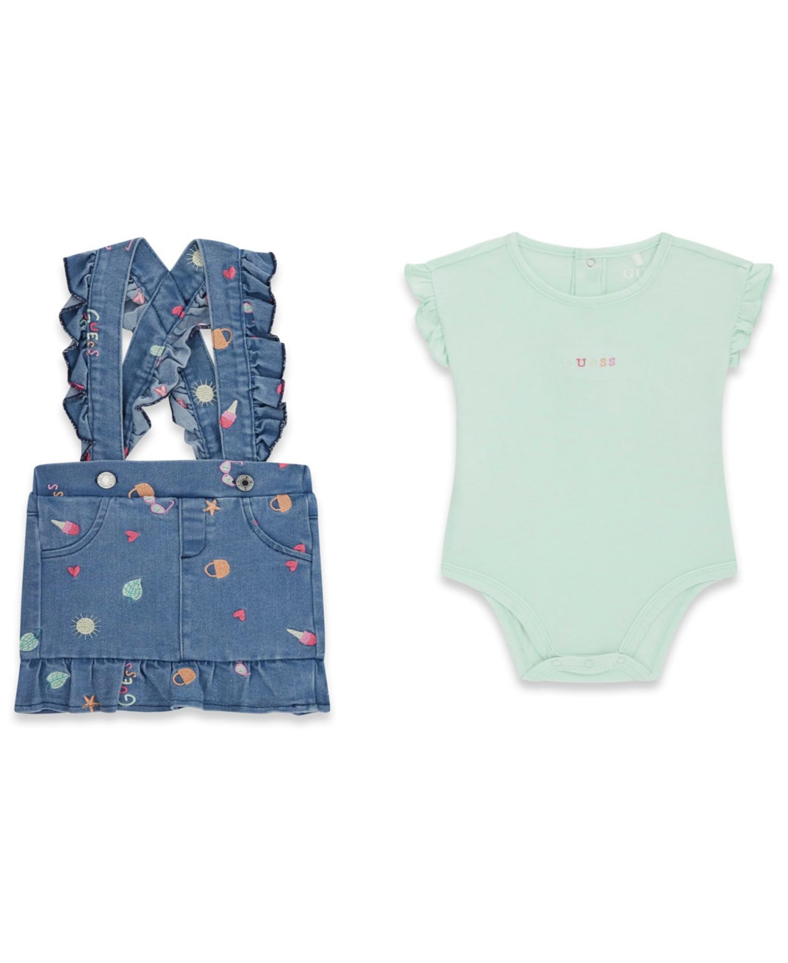 Детский комплект GUESS: боди с коротким рукавом и юбка-шорты из денима, 2-Piece Set