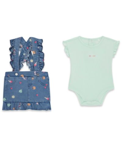 GUESS Baby Girls' Short-Sleeve Bodysuit and Stretch Denim Skirtall, 2-Piece Set