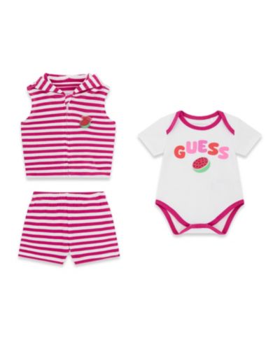GUESS Baby Girls' Hooded Vest, Short-Sleeve Bodysuit, and Shorts, 3-Piece Set
