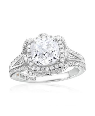 Suzy Levian Sterling Cubic Zirconia Кольцо Lotus с огранкой Cushion Cut