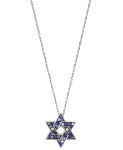 EFFY Collection White Sapphire (1/20 ct. t.w.) & Blue Sapphire (1/3 ct. t.w.) Pendant Necklace in Sterling Silver with Black Rhodium