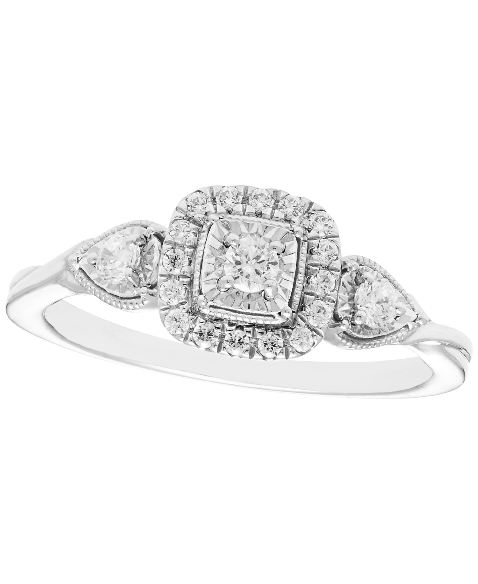 Macy's Diamond 3-Stone Halo Ring (1/4 ct. t.w.) in 10k White Gold