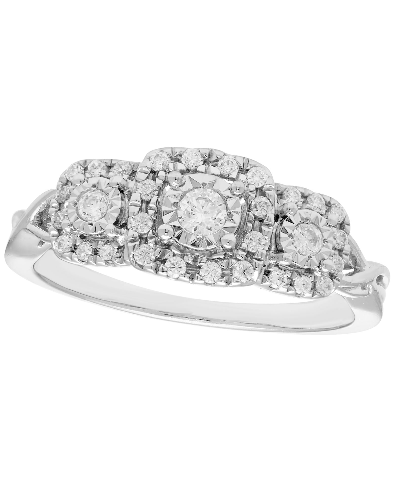 Кольцо Macy's Diamond 3-Stone Halo в белом золоте 10k