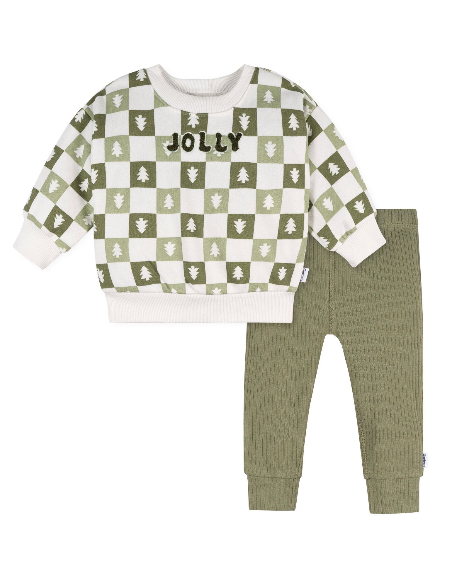 Gerber Baby Boys 2-Piece Sweatshirt and Pant Set, Green Christmas