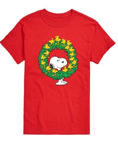 AIRWAVES Men's Snoopy and Christmas Wreath Graphic T-Shirt