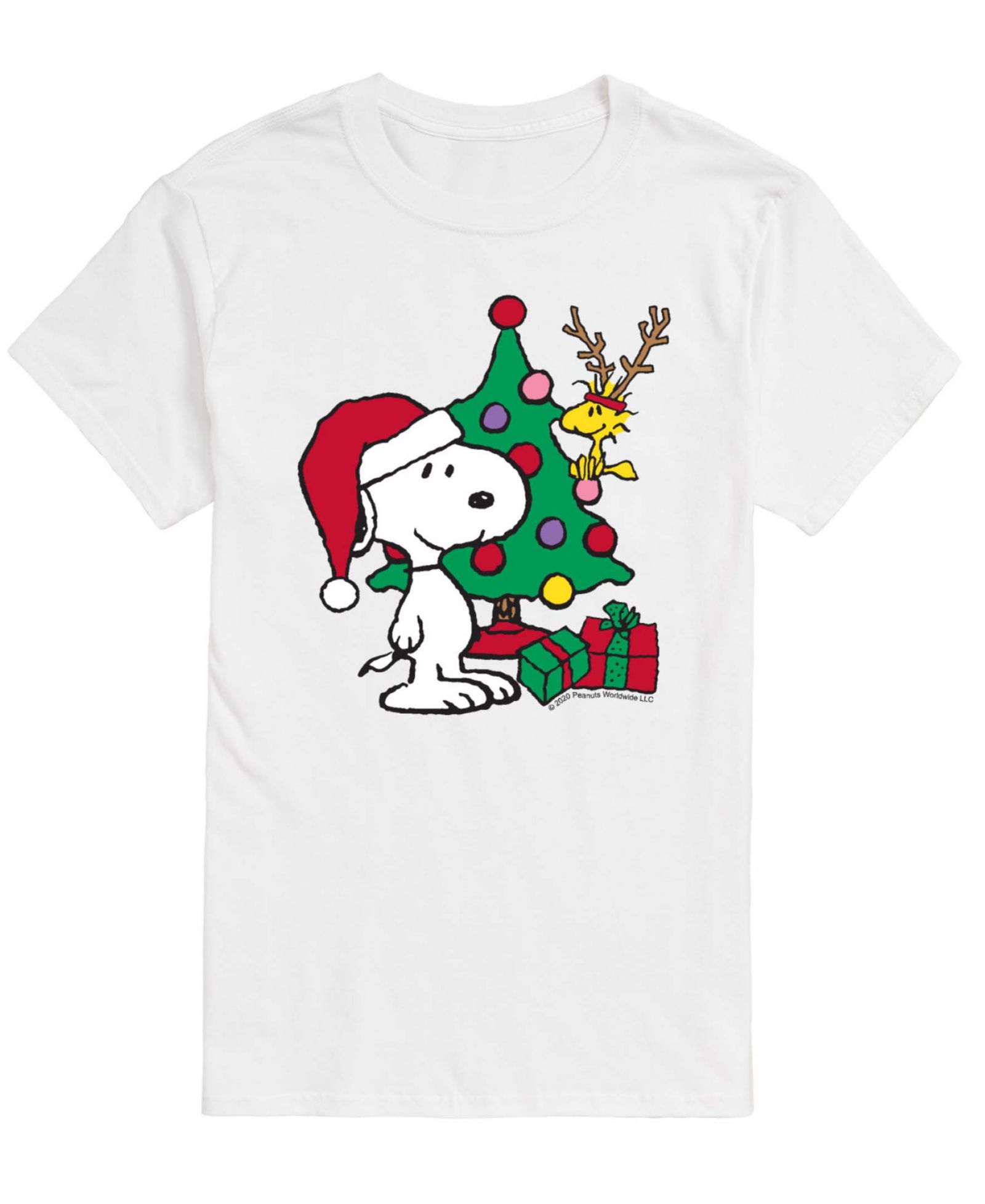 AIRWAVES Men's Snoopy and Christmas Tree Graphic T-Shirt