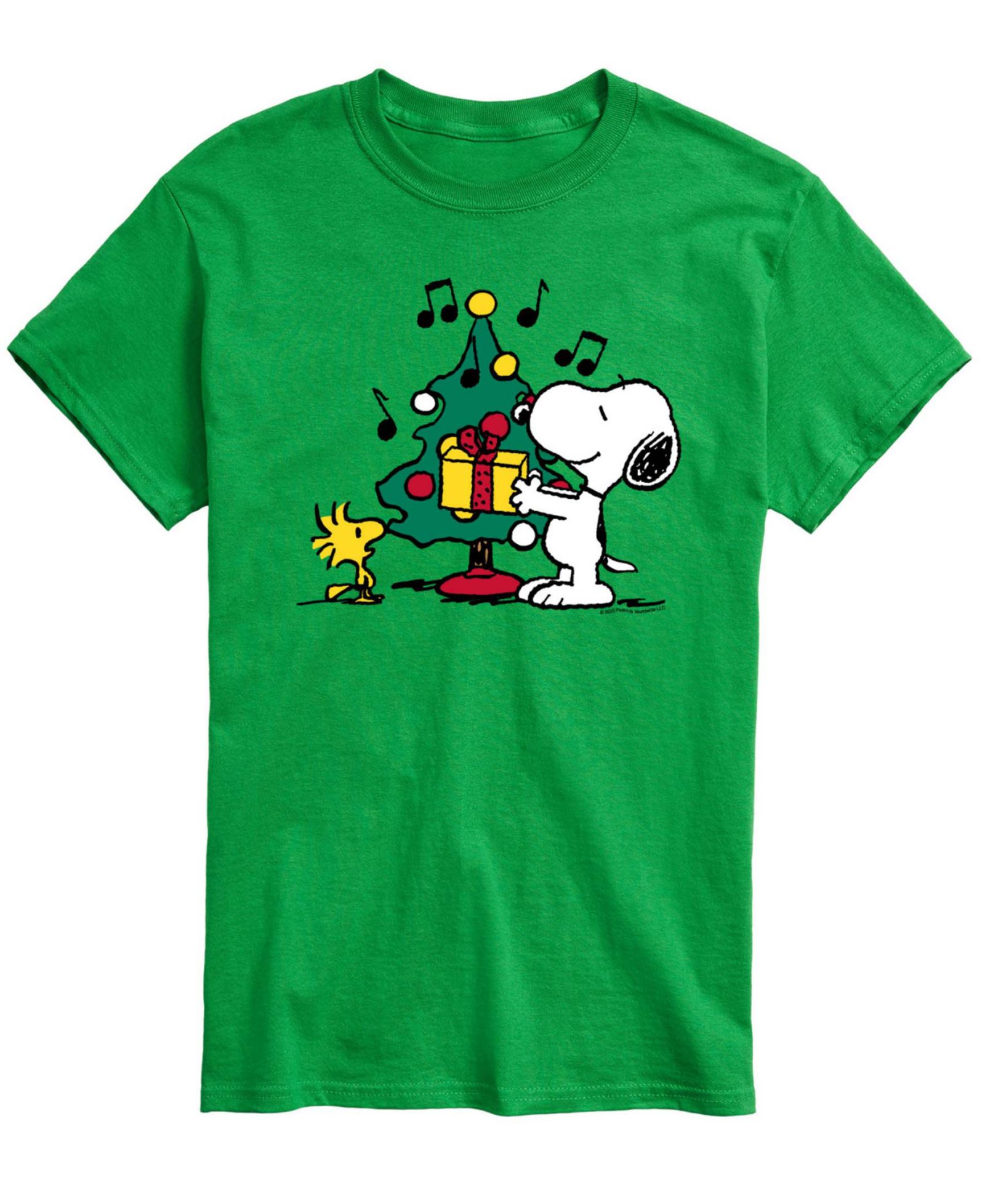 AIRWAVES Men's Snoopy and Christmas Tree Present Graphic T-Shirt
