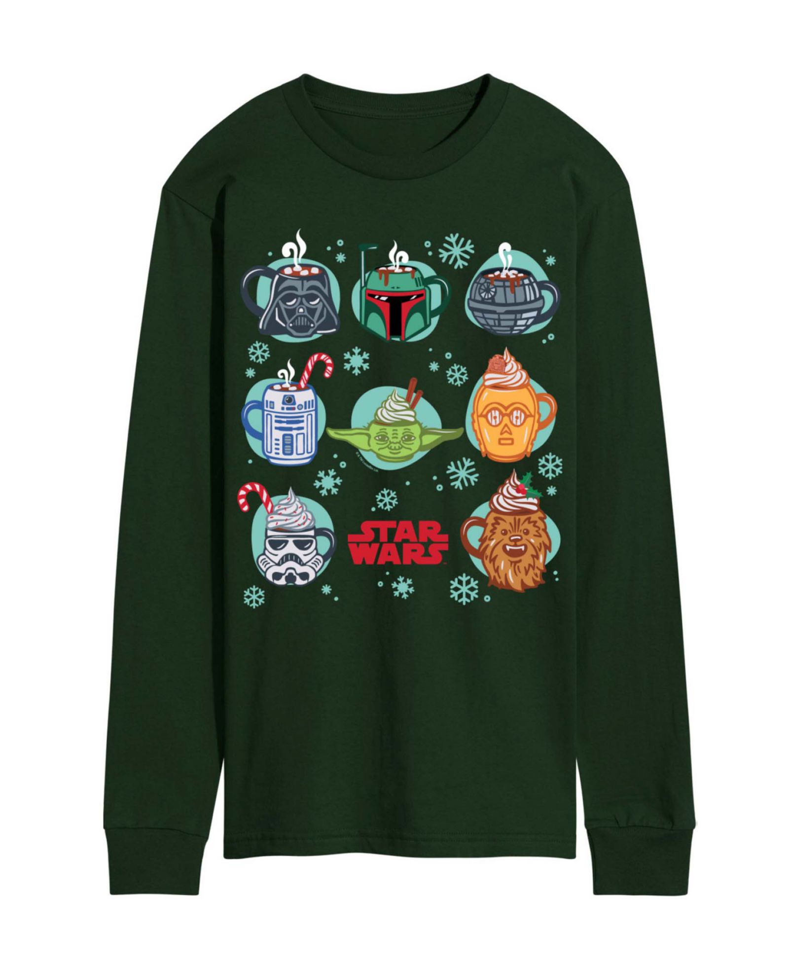 AIRWAVES Men's Star Wars Christmas Hot Cocoa Mugs Long-Sleeve Graphic T-Shirt