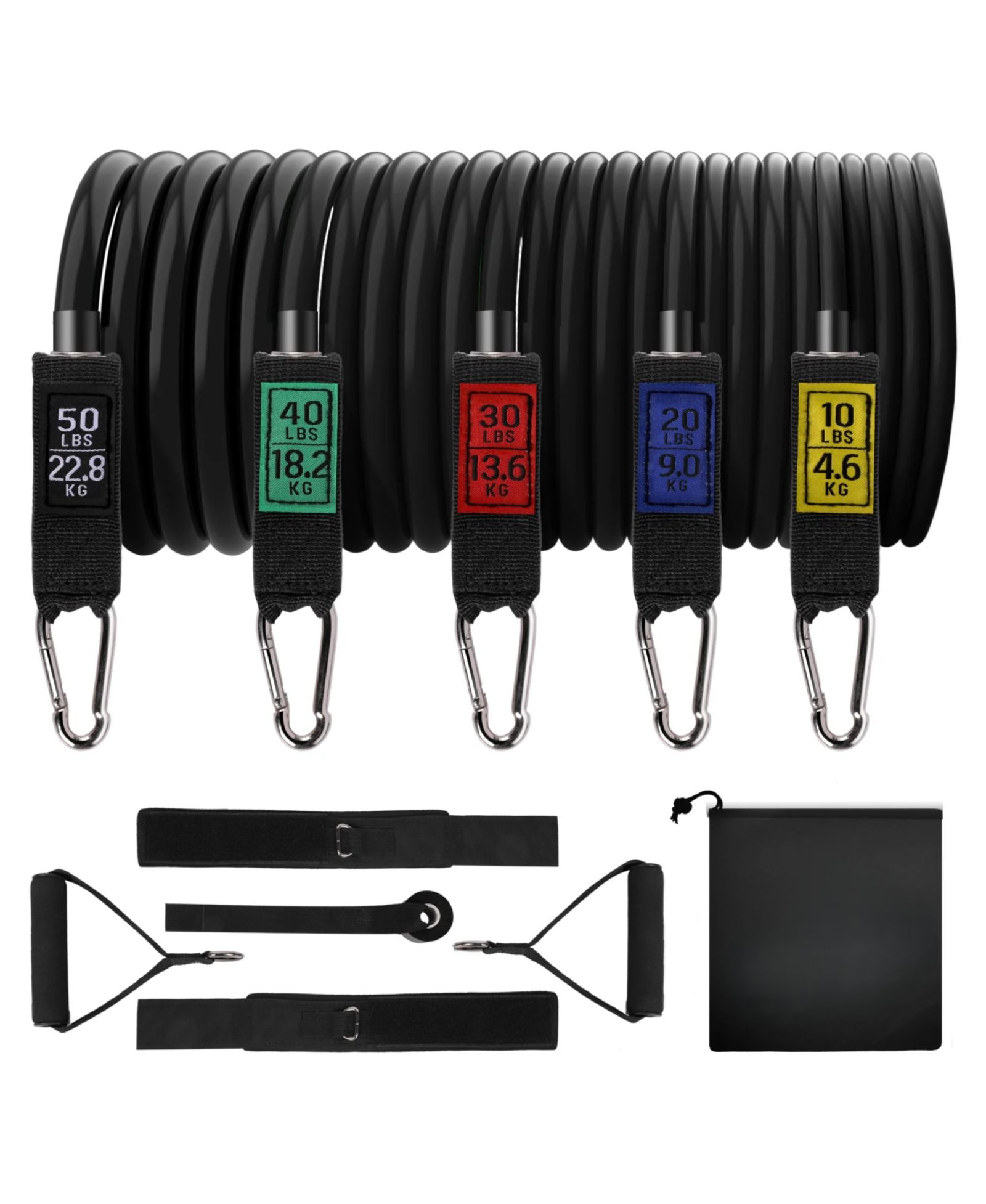 150lb Resistance Band Set - Exercise Bands with Door Anchor Black