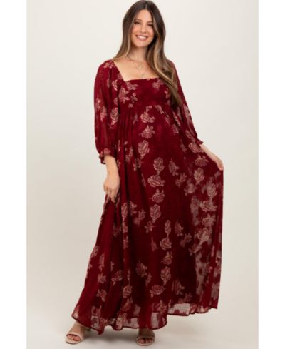 Женское платье Pinkblush Burgundy Multi Floral Textured Peasant Babydoll Maxi