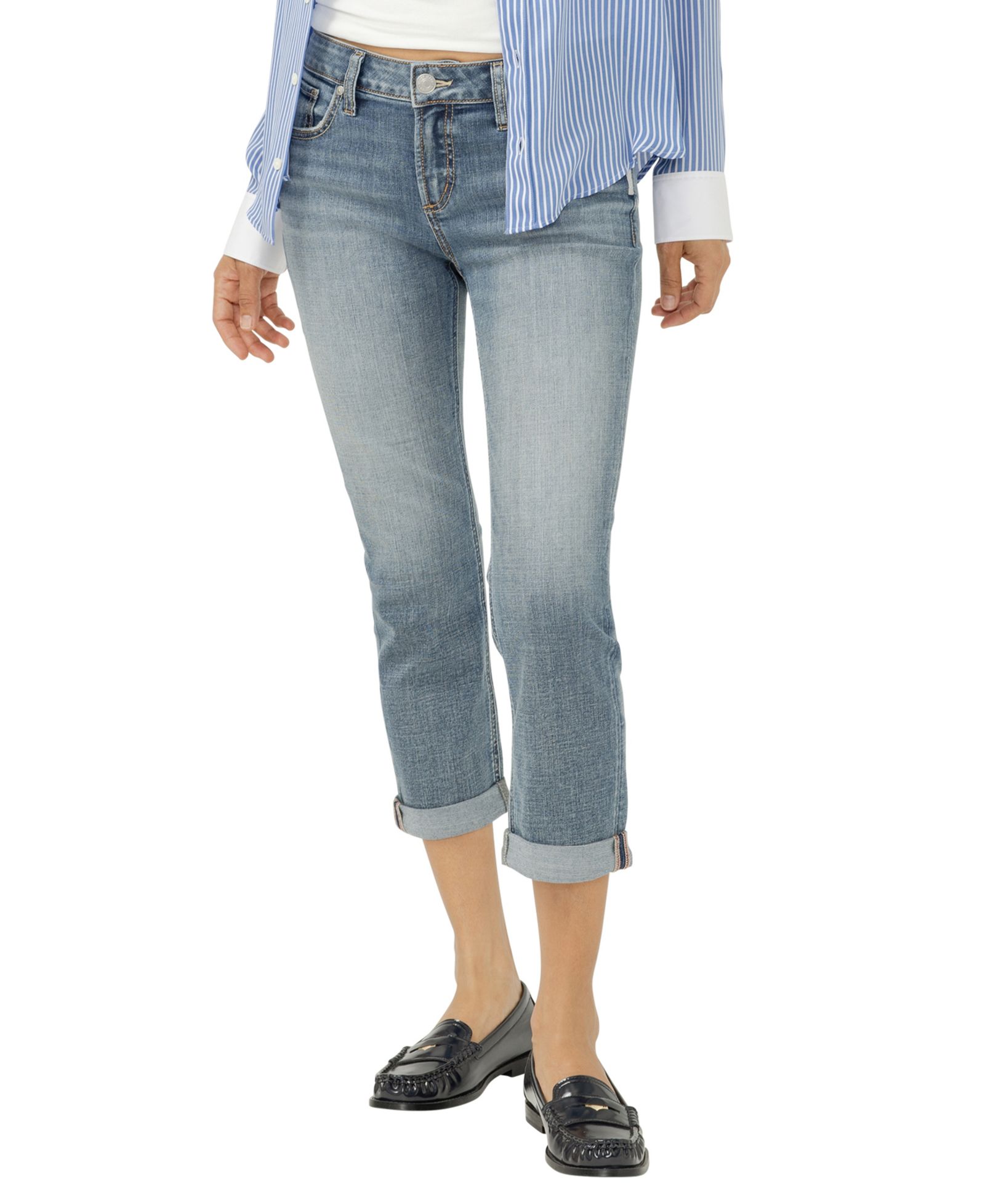 Silver Jeans Co. Women's Elyse Mid Rise Comfort Fit Capri Jeans